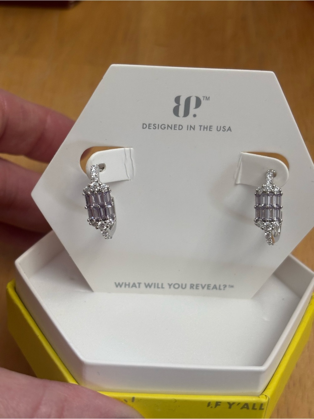 bp Silver Drop Earrings with Light Purple Crystals
